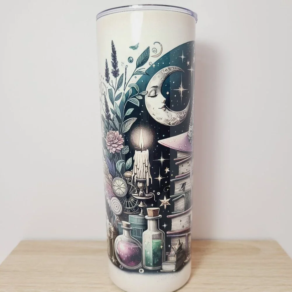 Witch Hat & Spellbooks Skinny Tumbler – 20 oz | Insulated Cup - Picture 4 of 7